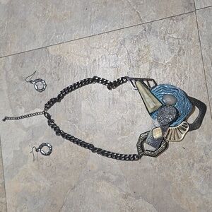 Heart Turquise Statement Necklace And Earrings Set